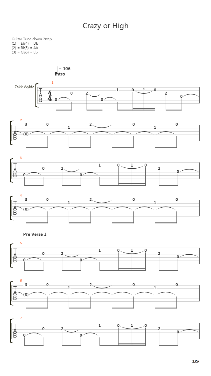 Crazy Or High吉他谱