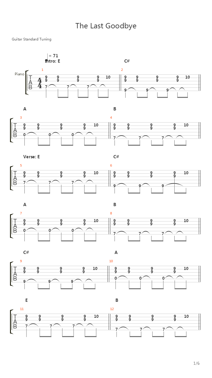 Last Goodbye吉他谱