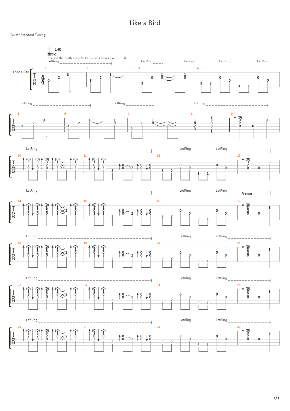 Like A Bird吉他谱