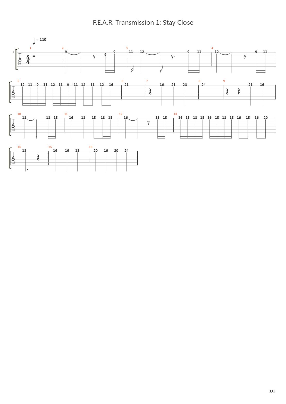 Fear Transmission 1 Stay Close吉他谱