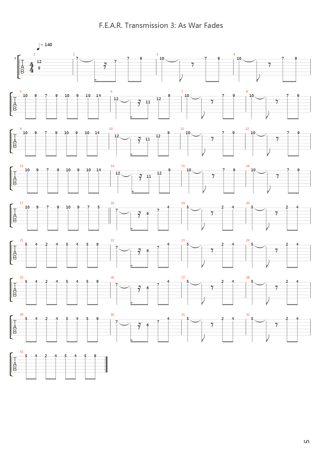 Fear Transmission 3 As War Fades吉他谱