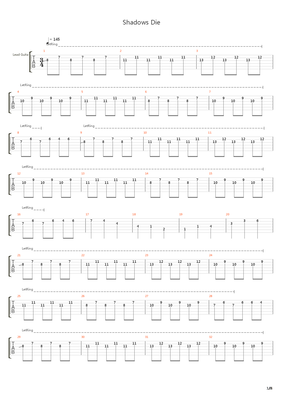 Shadows Die吉他谱