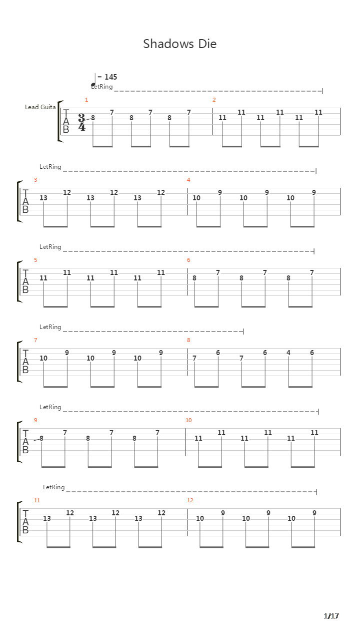 Shadows Die吉他谱