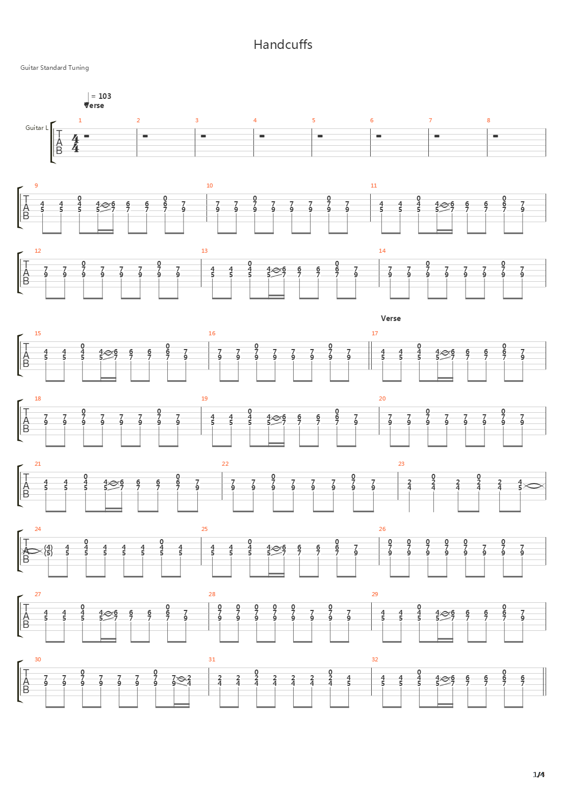 Handcuffs吉他谱