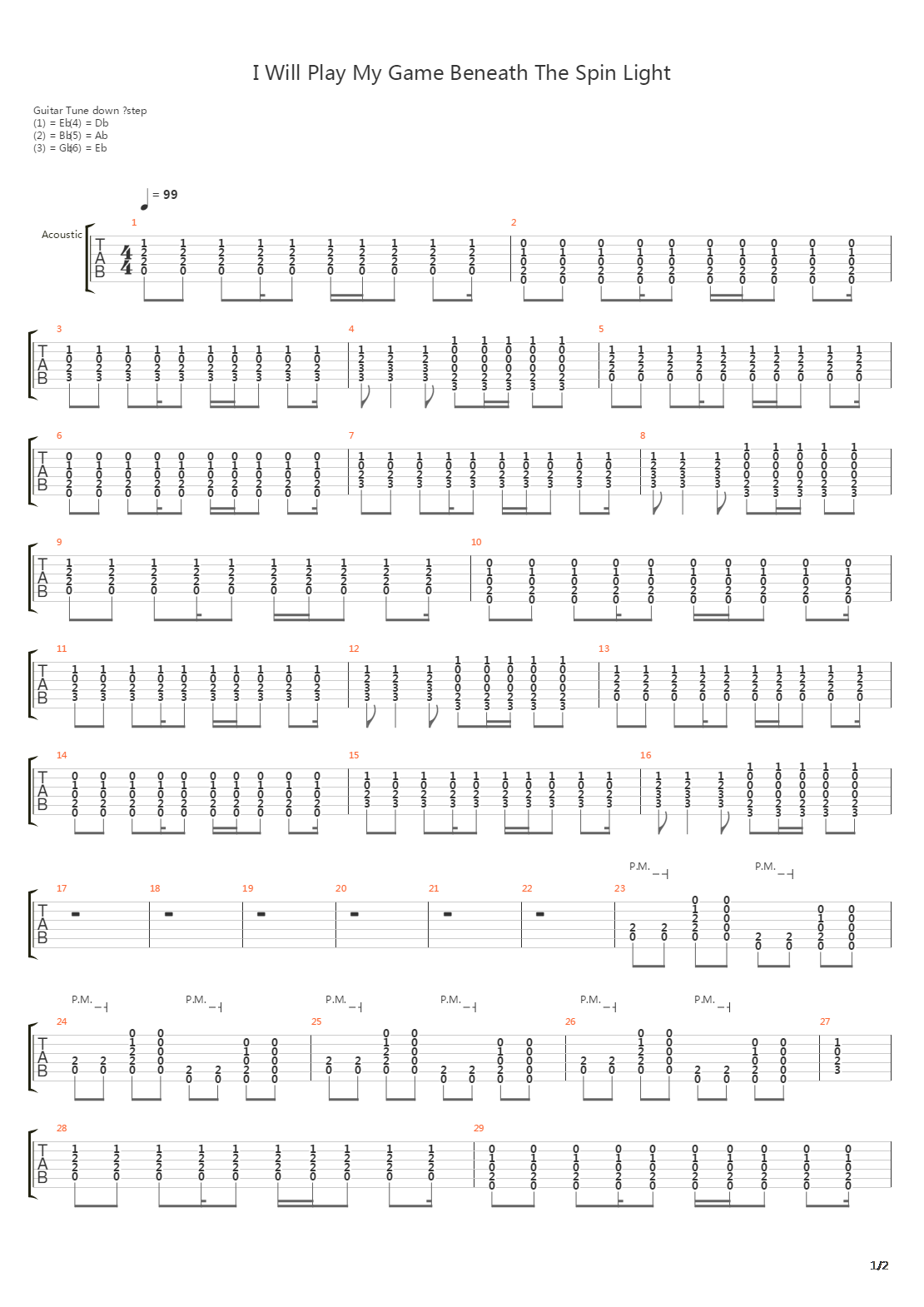I Will Play My Game Beneath The Spin Light吉他谱