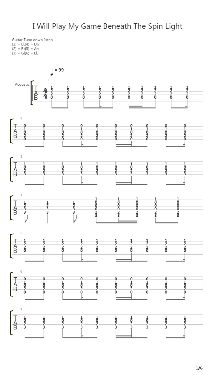 I Will Play My Game Beneath The Spin Light吉他谱