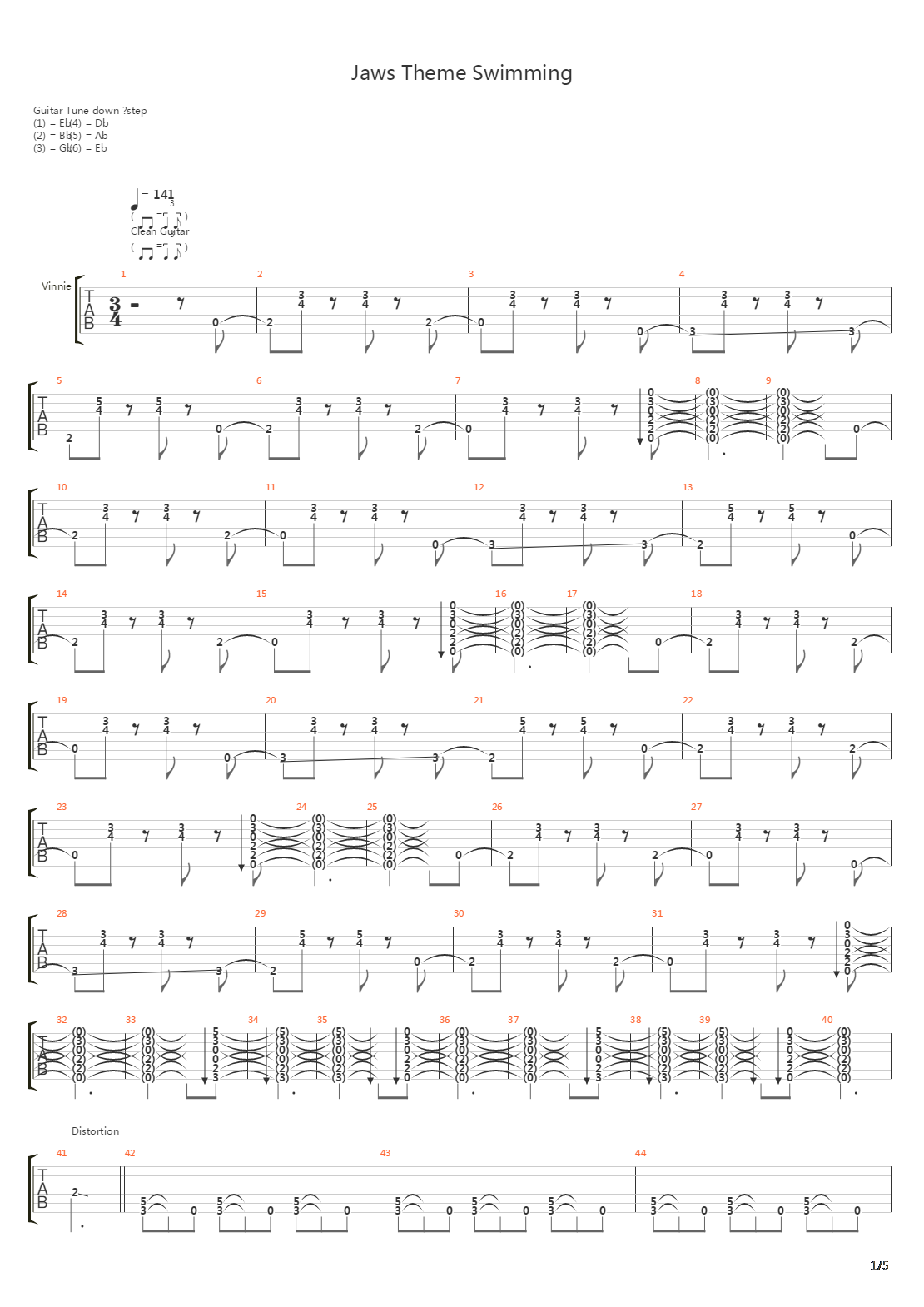 Jaws Theme Swimming吉他谱