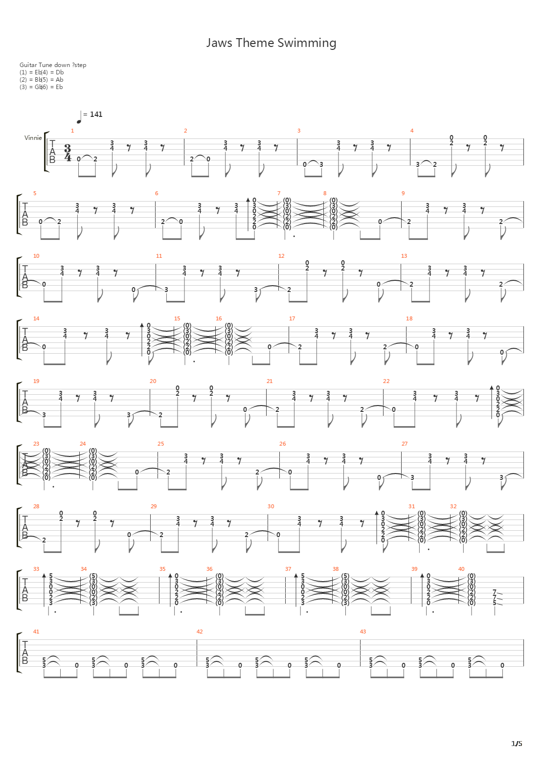 Jaws Theme Swimming吉他谱