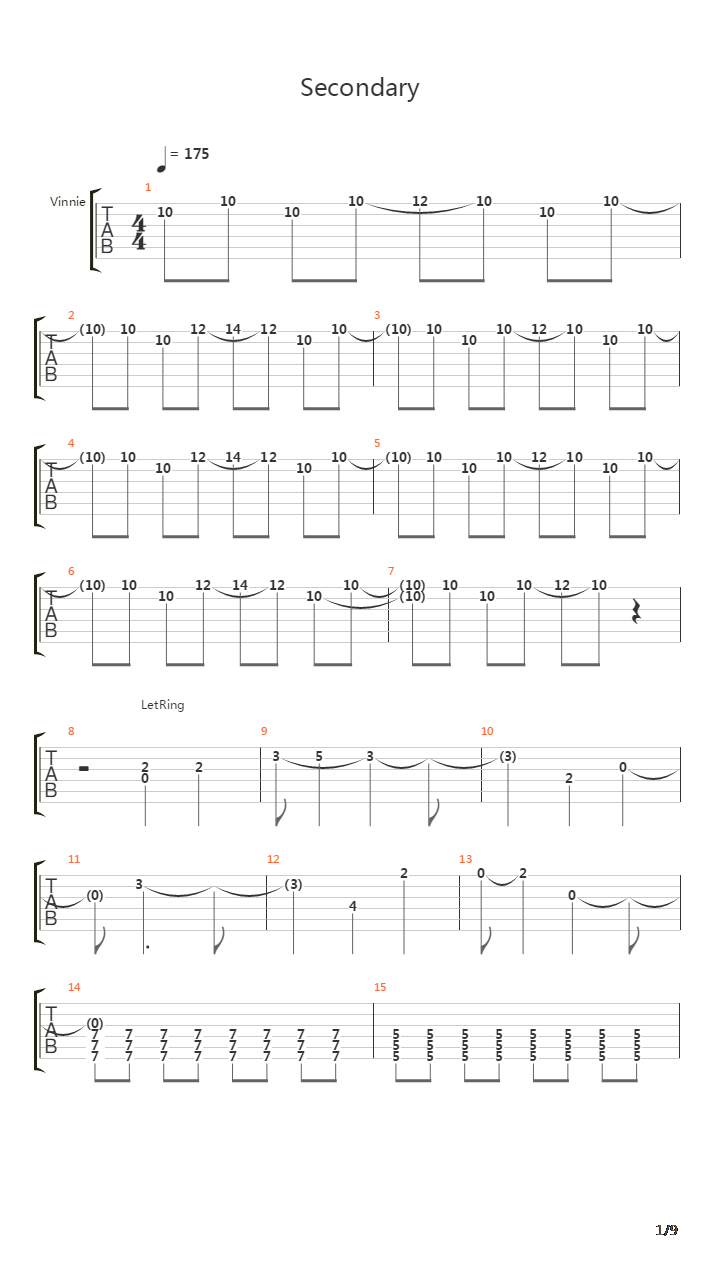 Secondary吉他谱