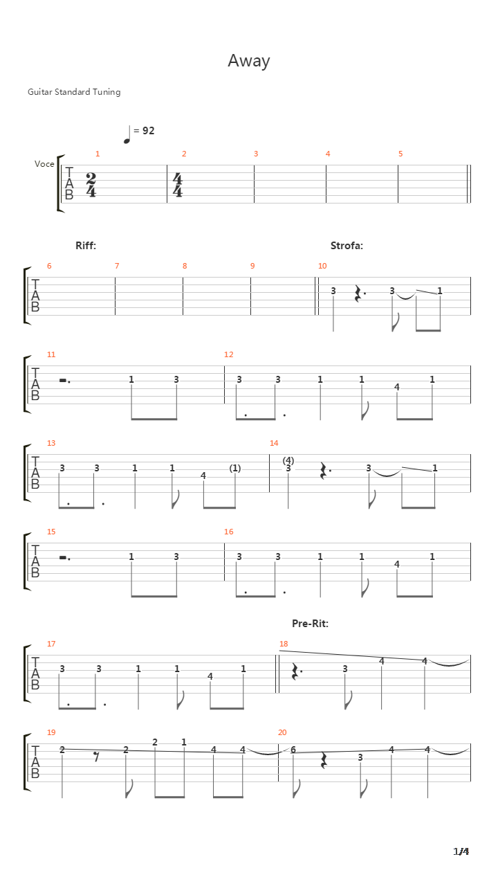 Away吉他谱