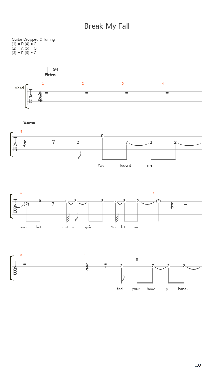 Break My Fall吉他谱