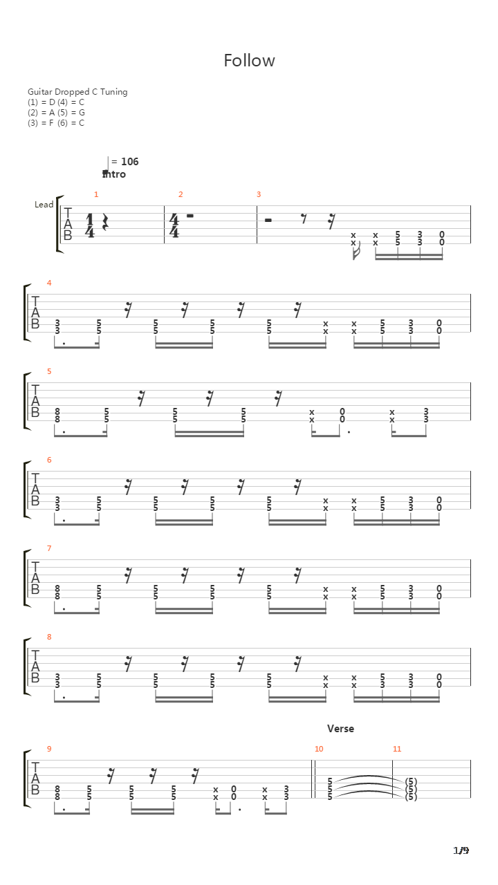 Follow吉他谱