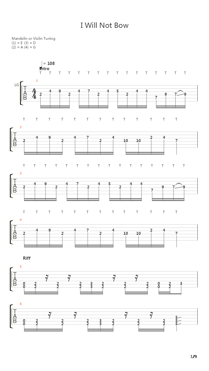 I Will Not Bow吉他谱