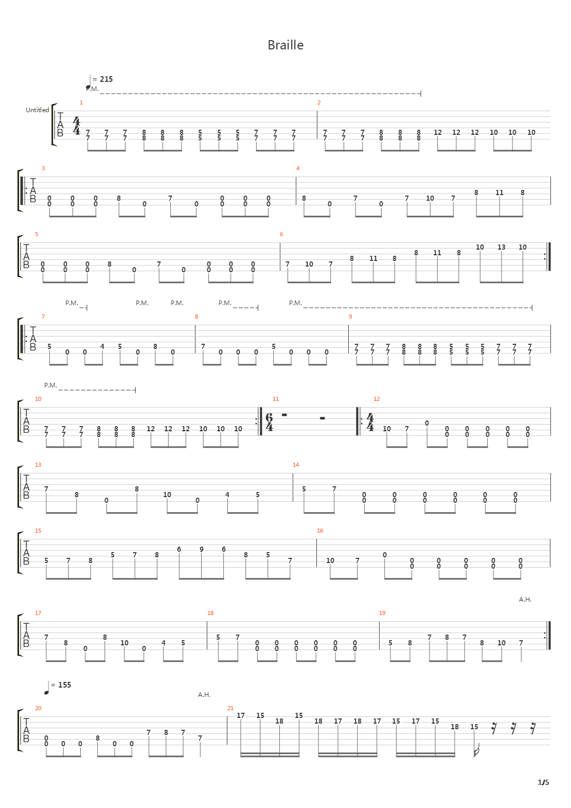 Braille吉他谱