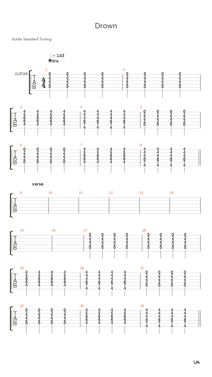 Drown吉他谱