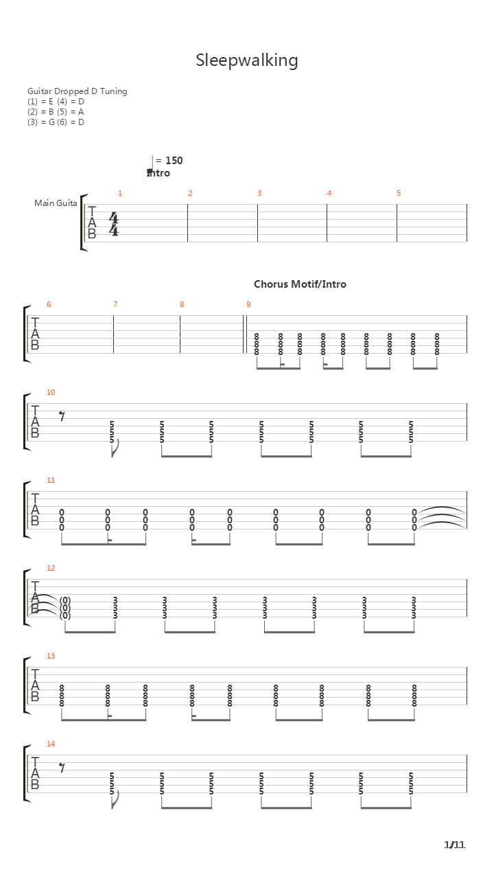 Sleepwalking吉他谱