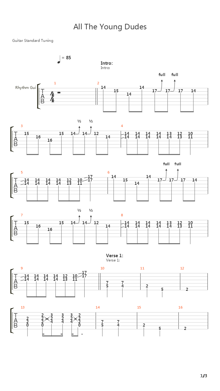 All The Young Dudes吉他谱
