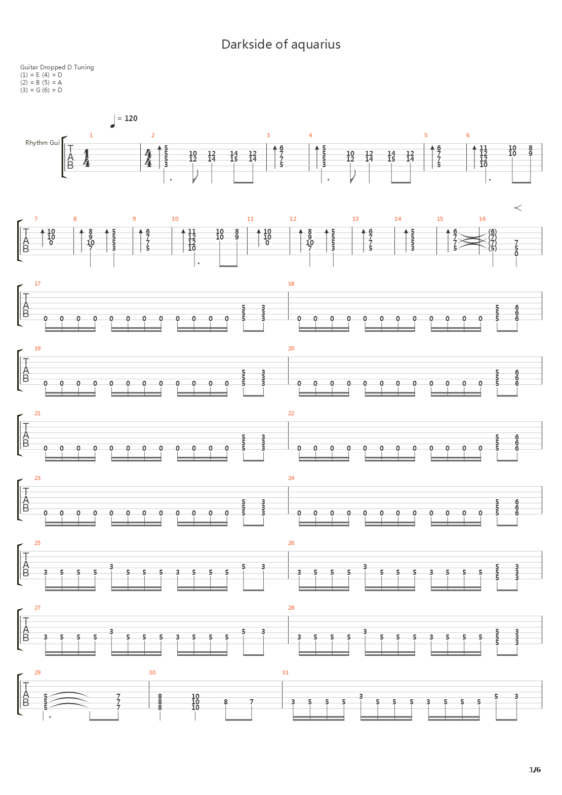 Darkside Of Aquarius吉他谱