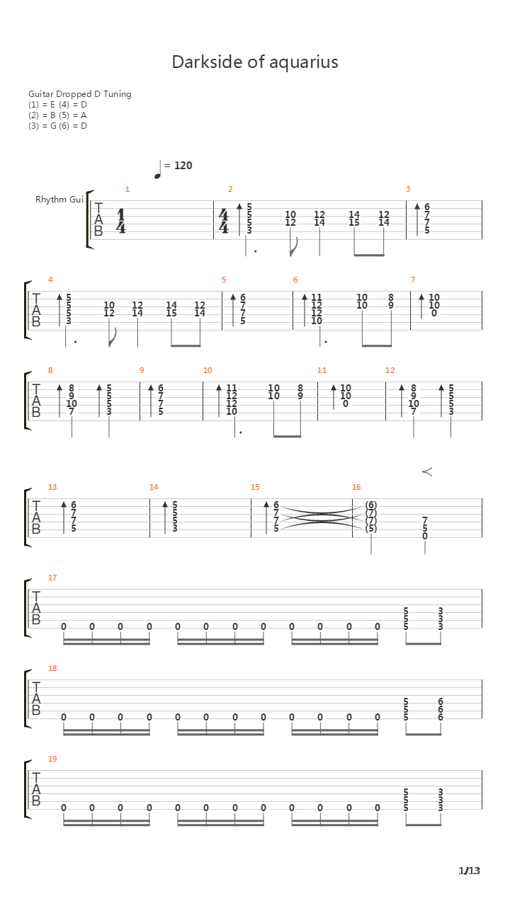 Darkside Of Aquarius吉他谱