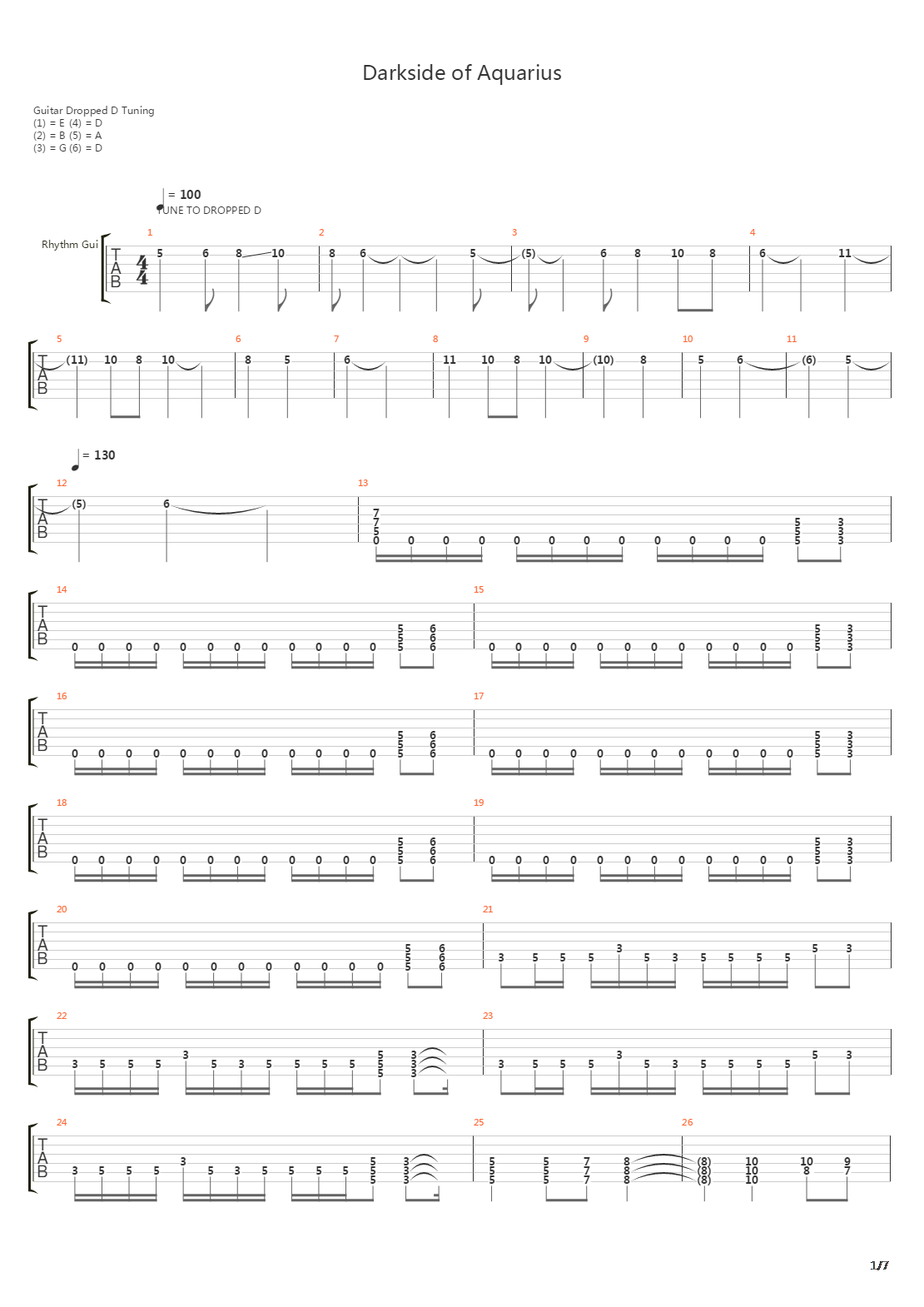 Darkside Of Aquarius吉他谱