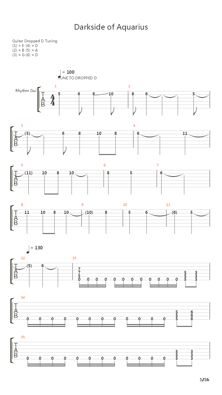 Darkside Of Aquarius吉他谱