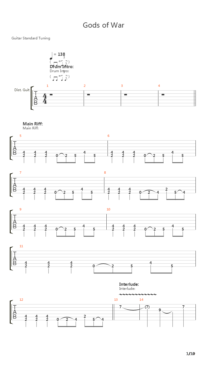 Gods Of War吉他谱