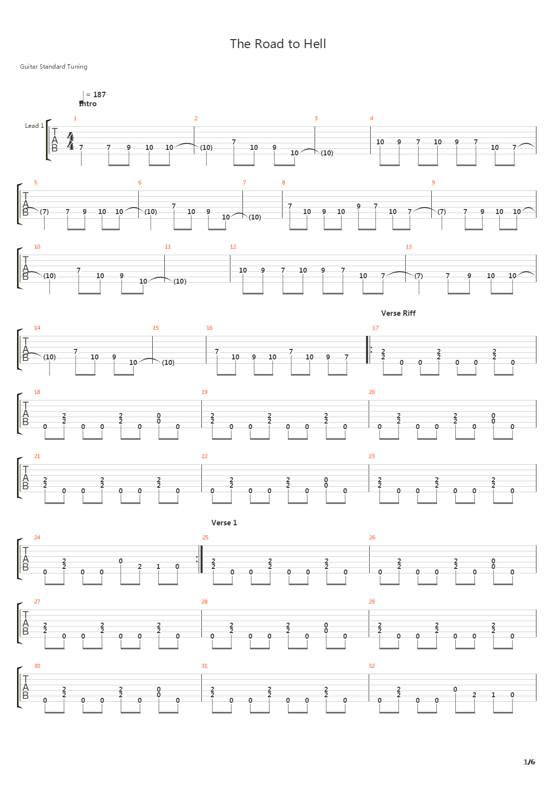 Road To Hell吉他谱