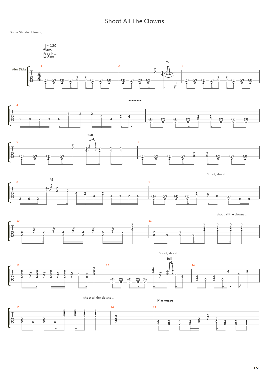 Shoot All The Clowns吉他谱