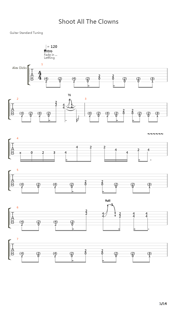 Shoot All The Clowns吉他谱