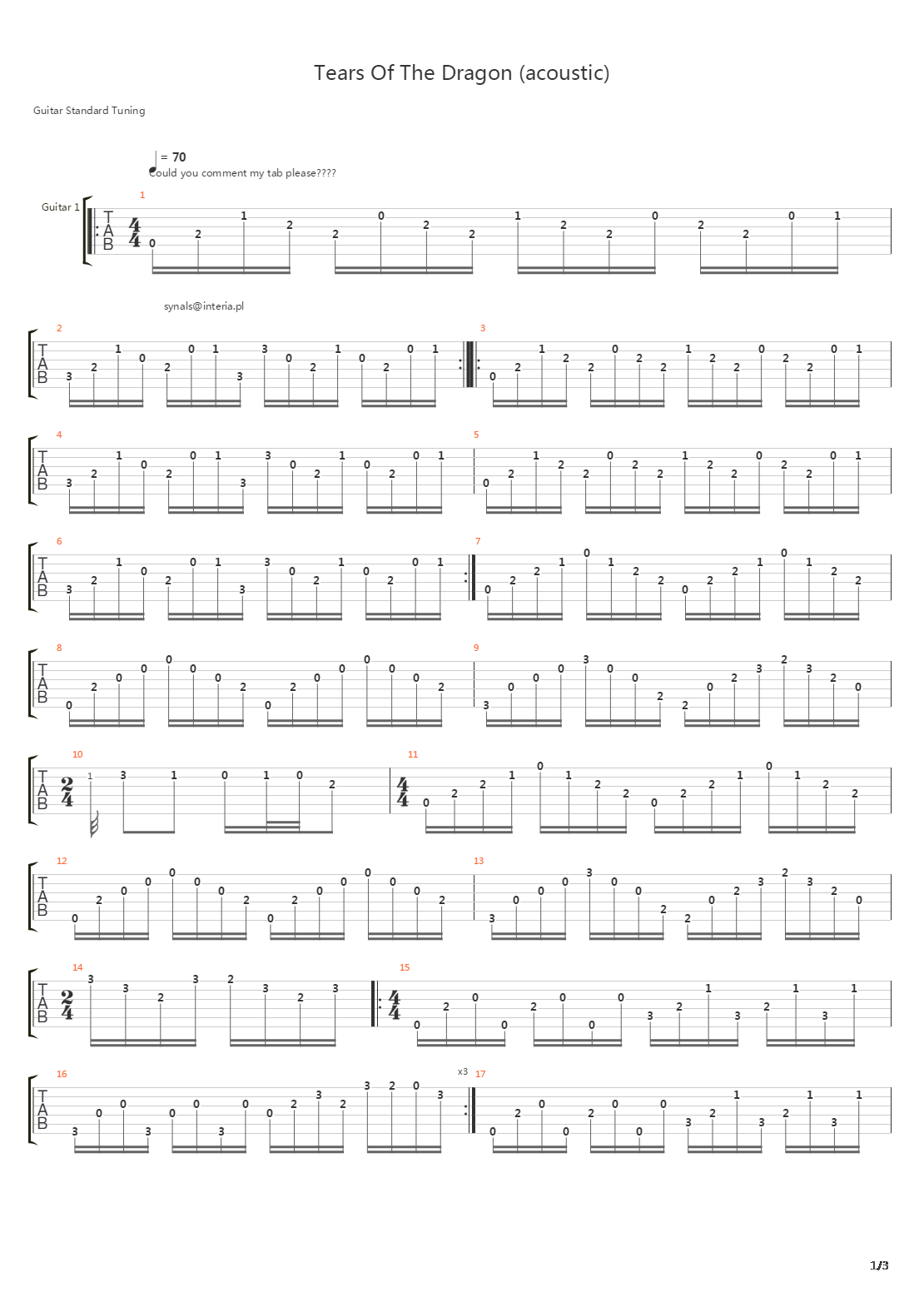 Tears Of The Dragon吉他谱