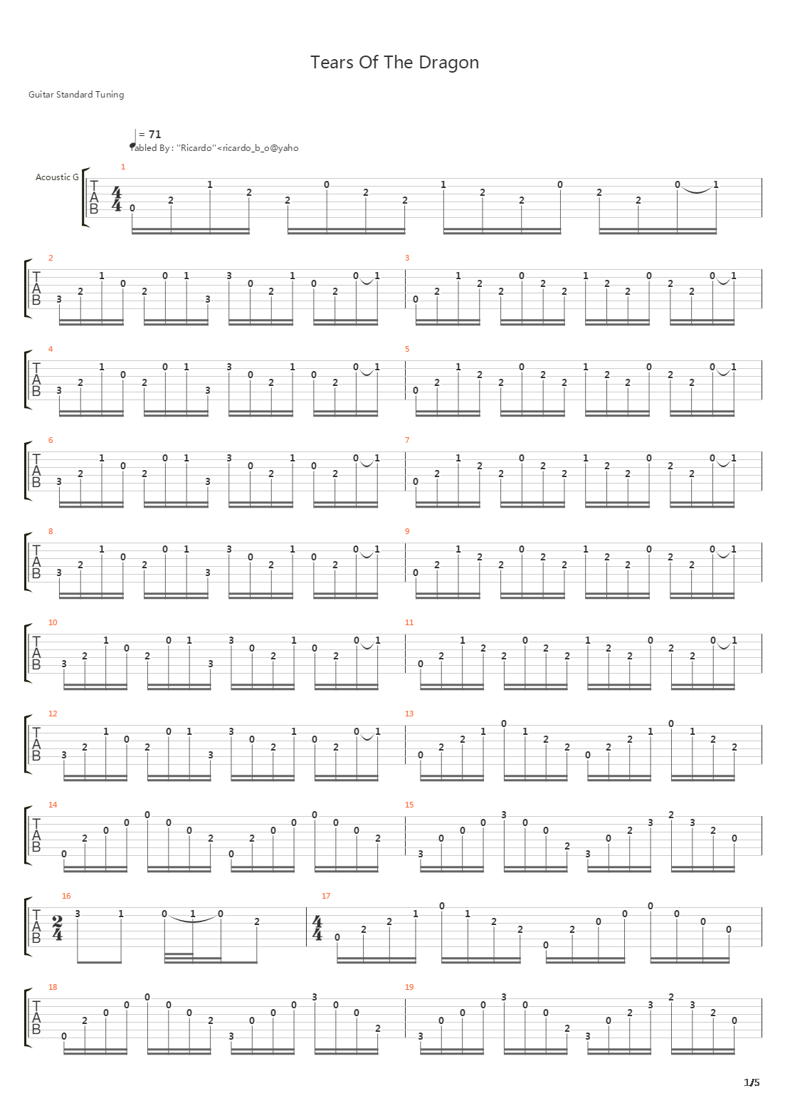 Tears Of The Dragon吉他谱