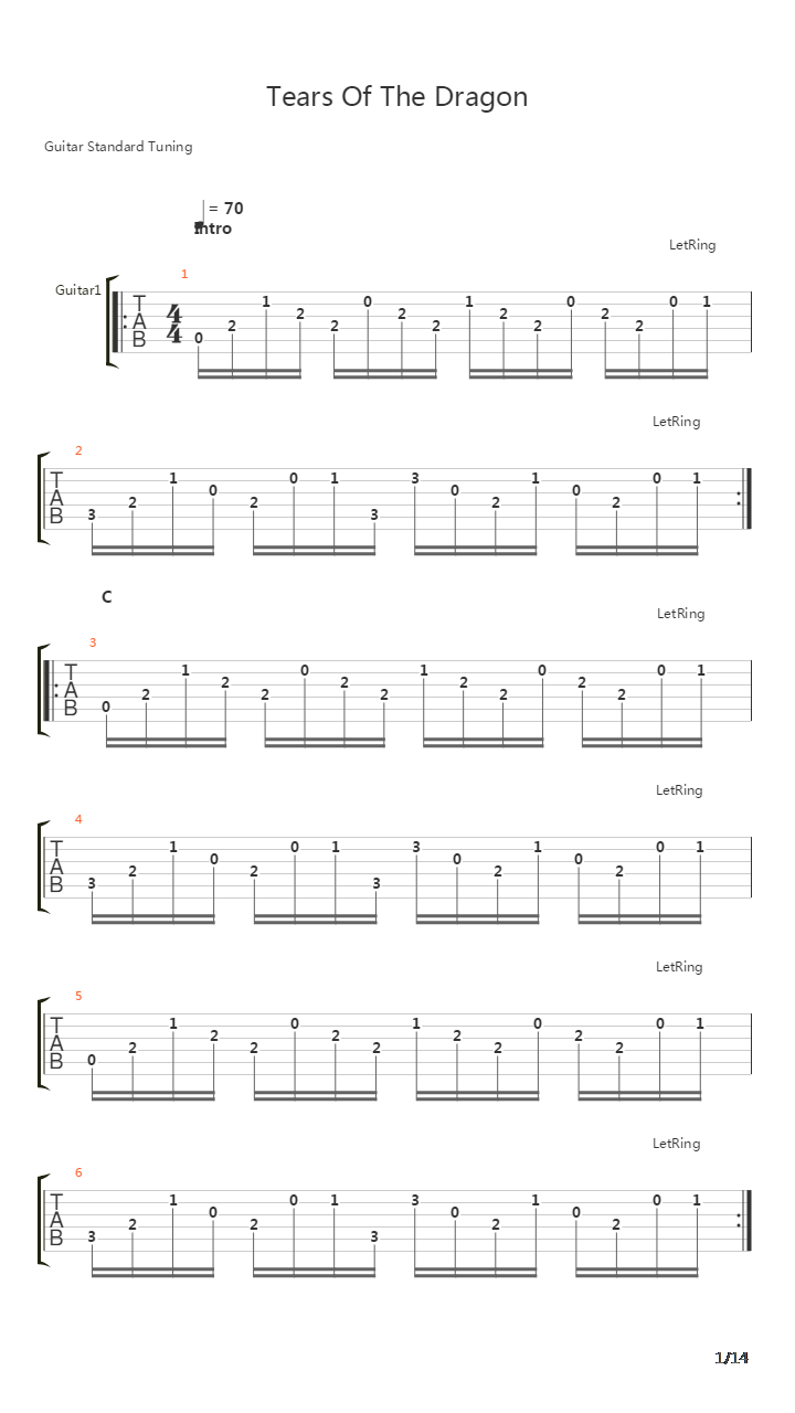 Tears Of The Dragon吉他谱