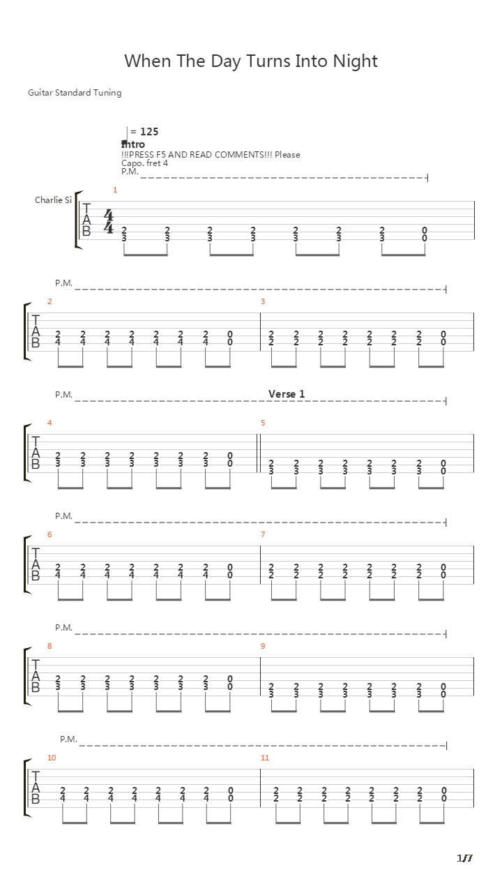 When The Day Turns Into Night吉他谱