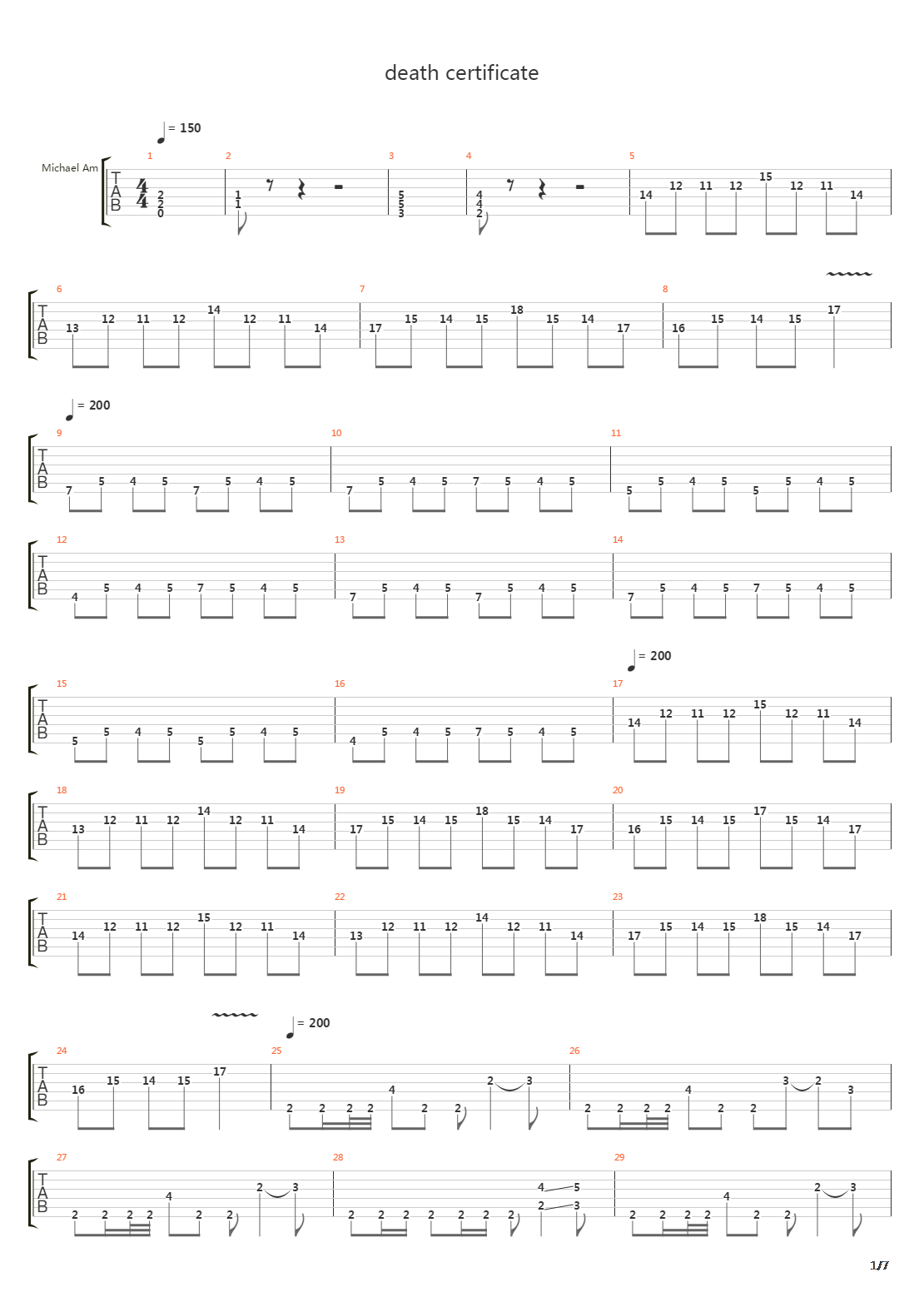 Death Certificate吉他谱