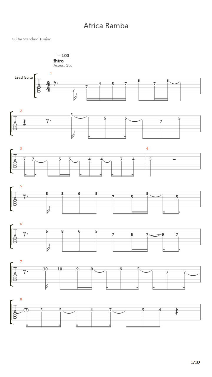 Africa Bamba吉他谱