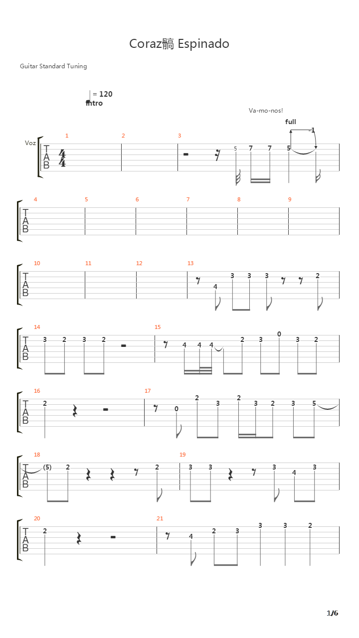 Corazn Espinado吉他谱