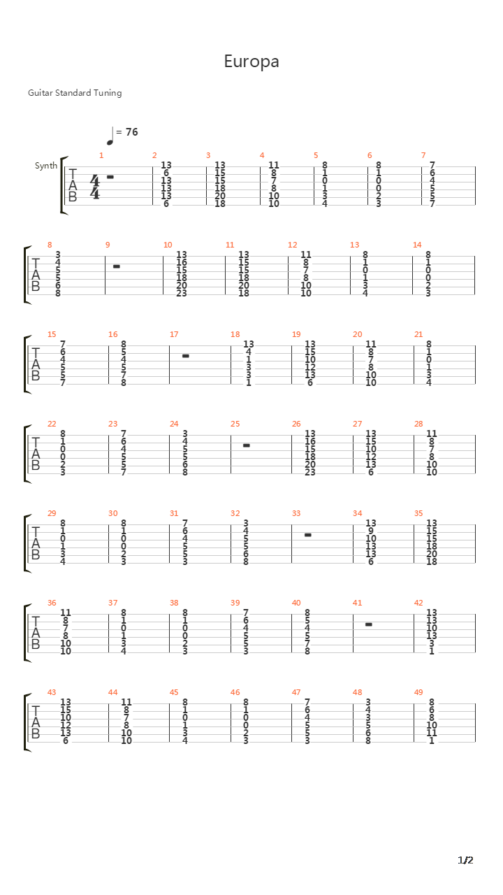 Europa吉他谱