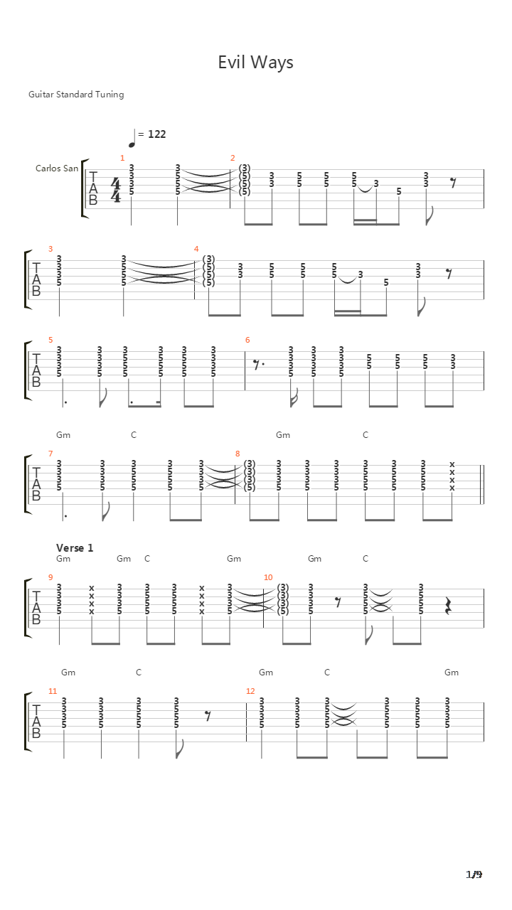 Evil Ways吉他谱