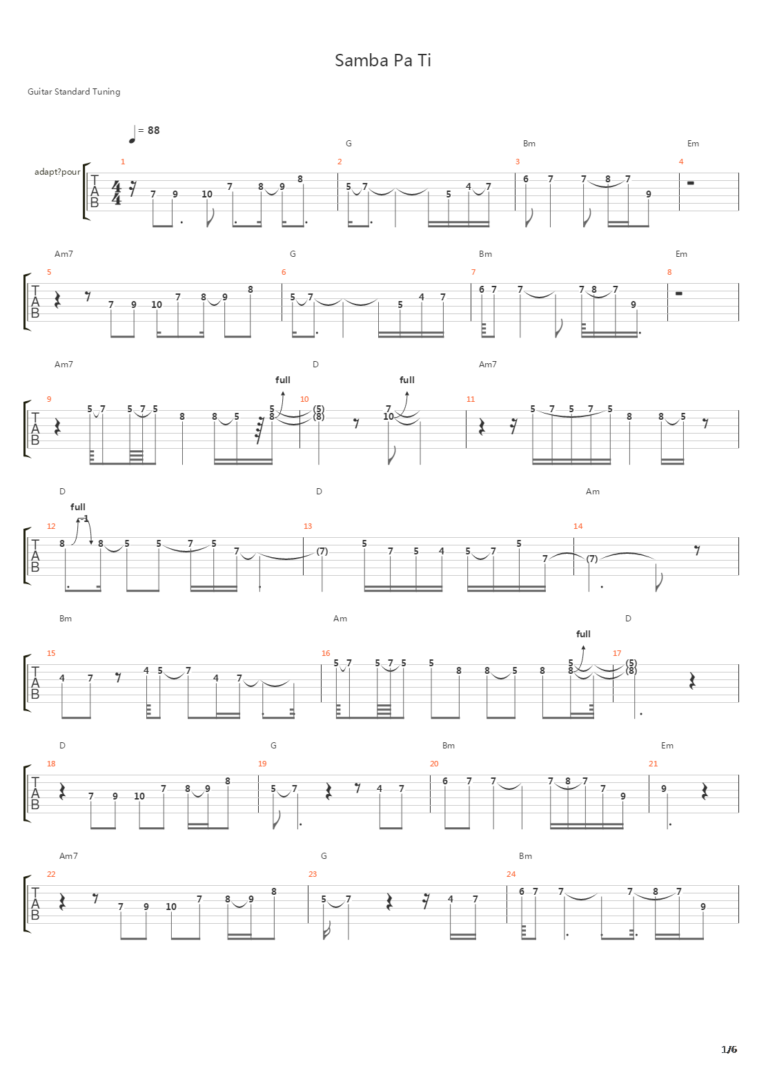 Samba Pa Ti吉他谱