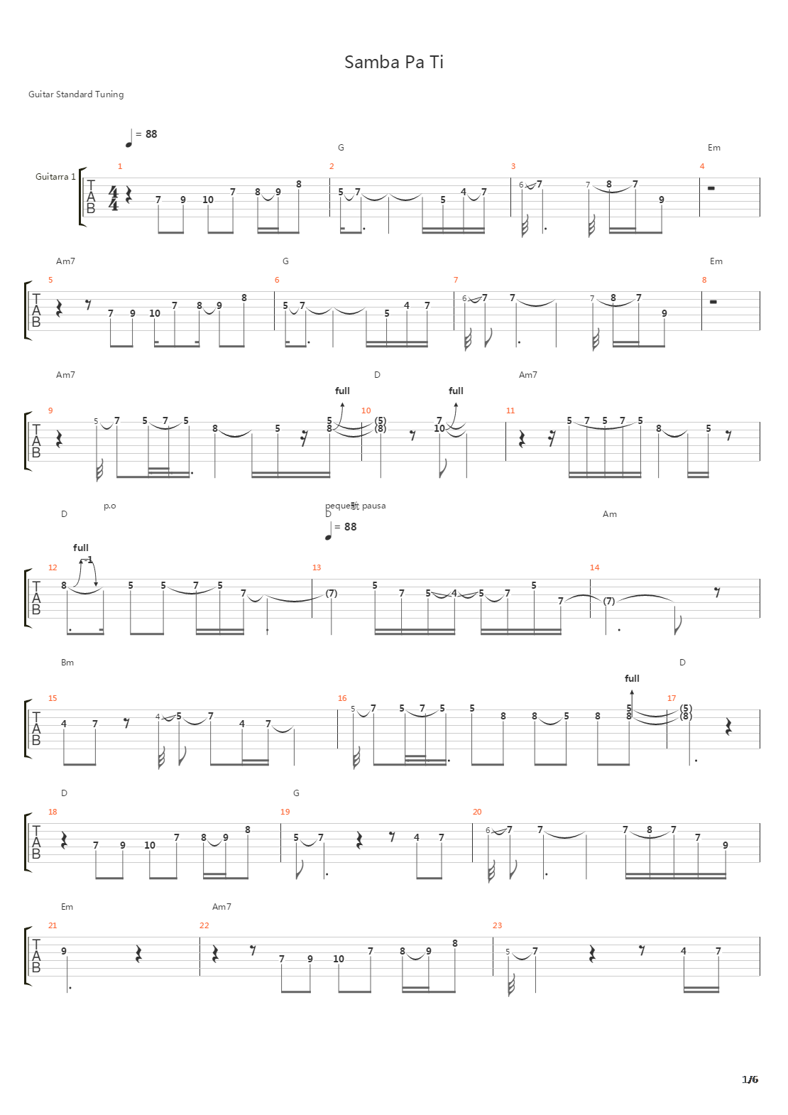 Samba Pa Ti吉他谱