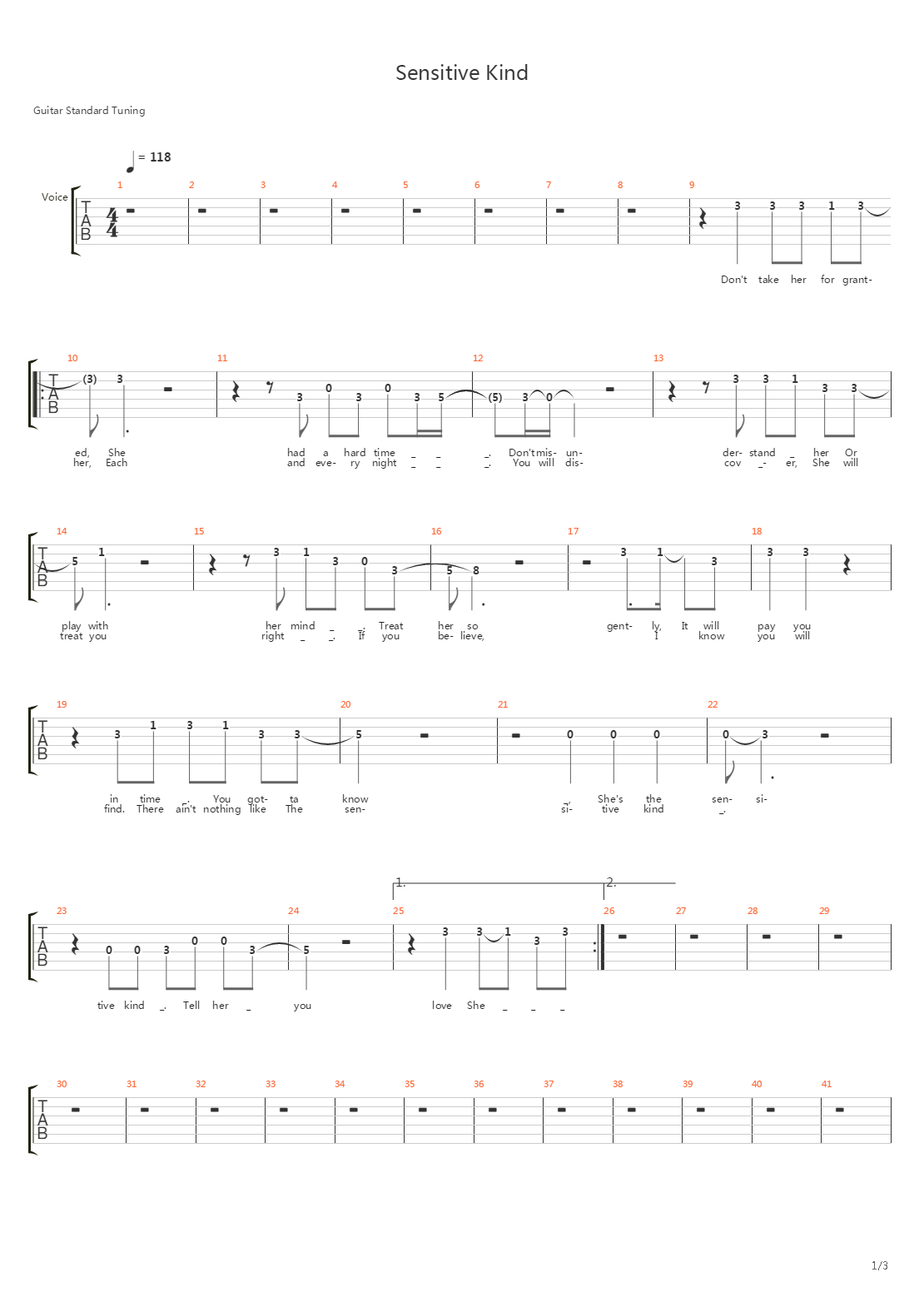 Sensitive Kind吉他谱