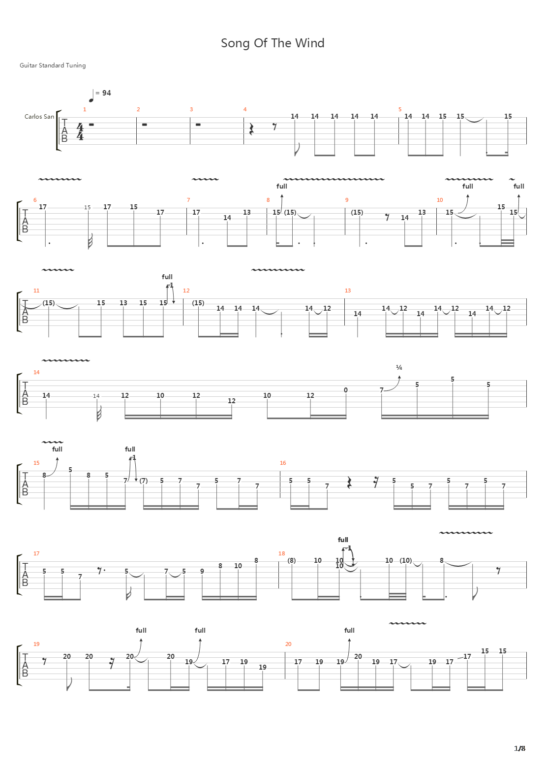 Song Of The Wind吉他谱