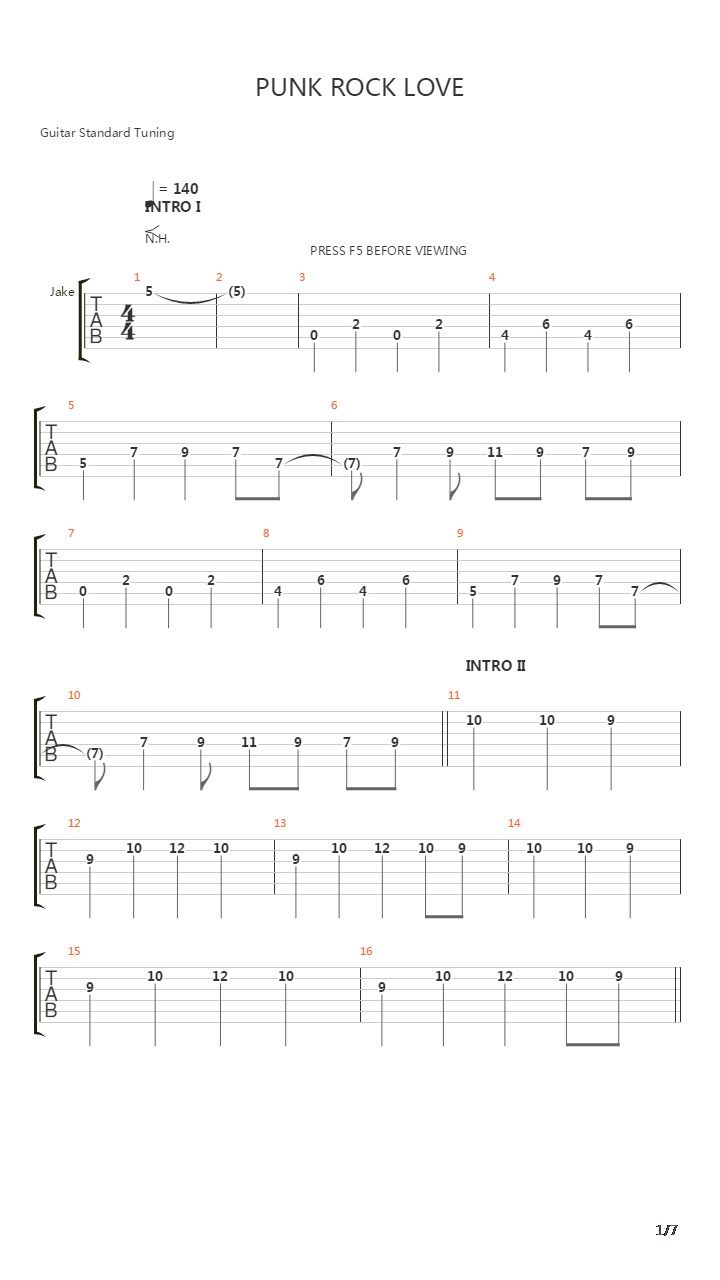 Punk Rock Love吉他谱