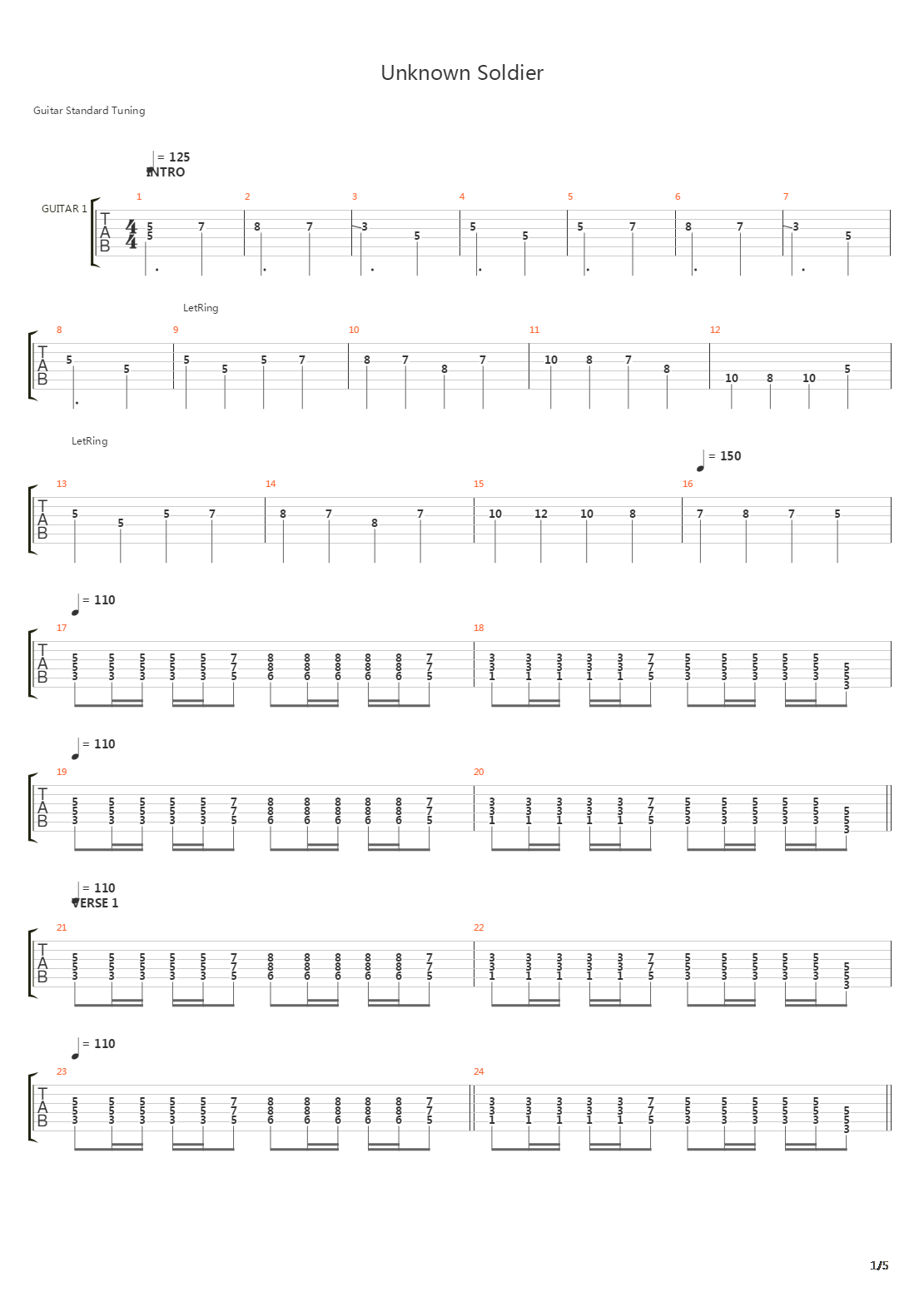 Unknown Soldier吉他谱