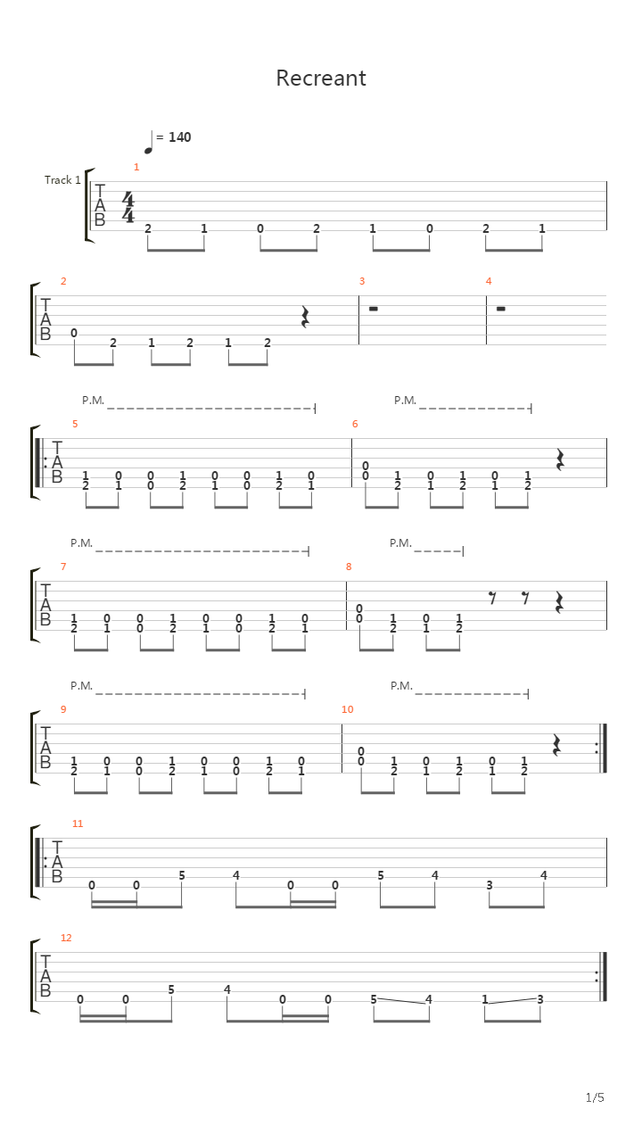 Recreant吉他谱