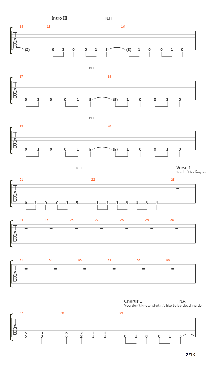 Dead Inside吉他谱