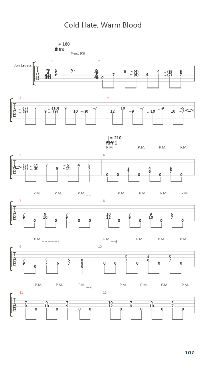 Cold Hate Warm Blood吉他谱
