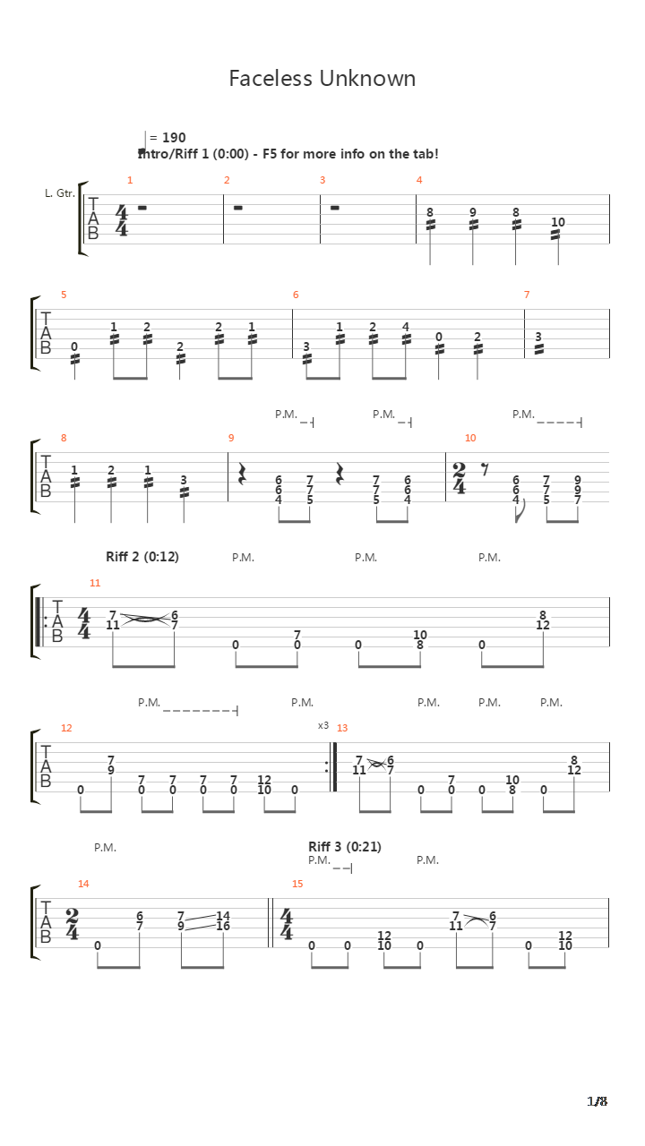 Faceless Unknown吉他谱