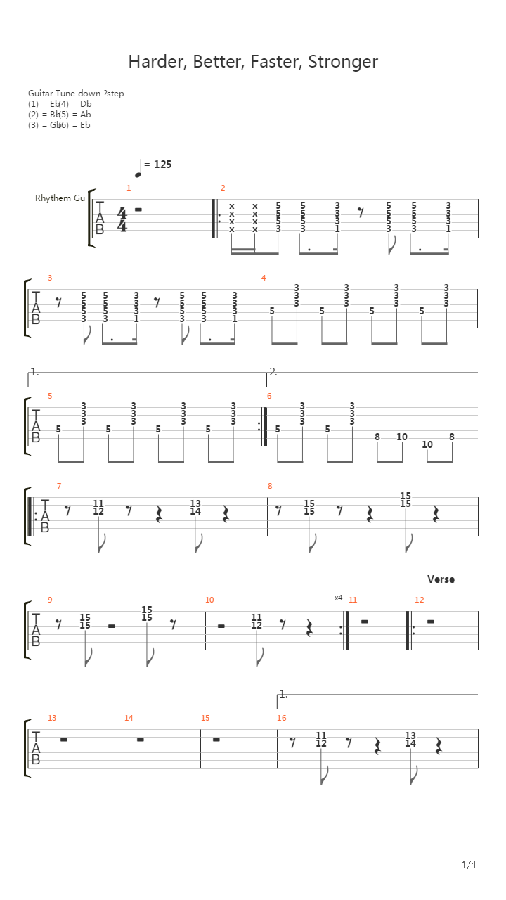 Harder Better Faster Stronger吉他谱