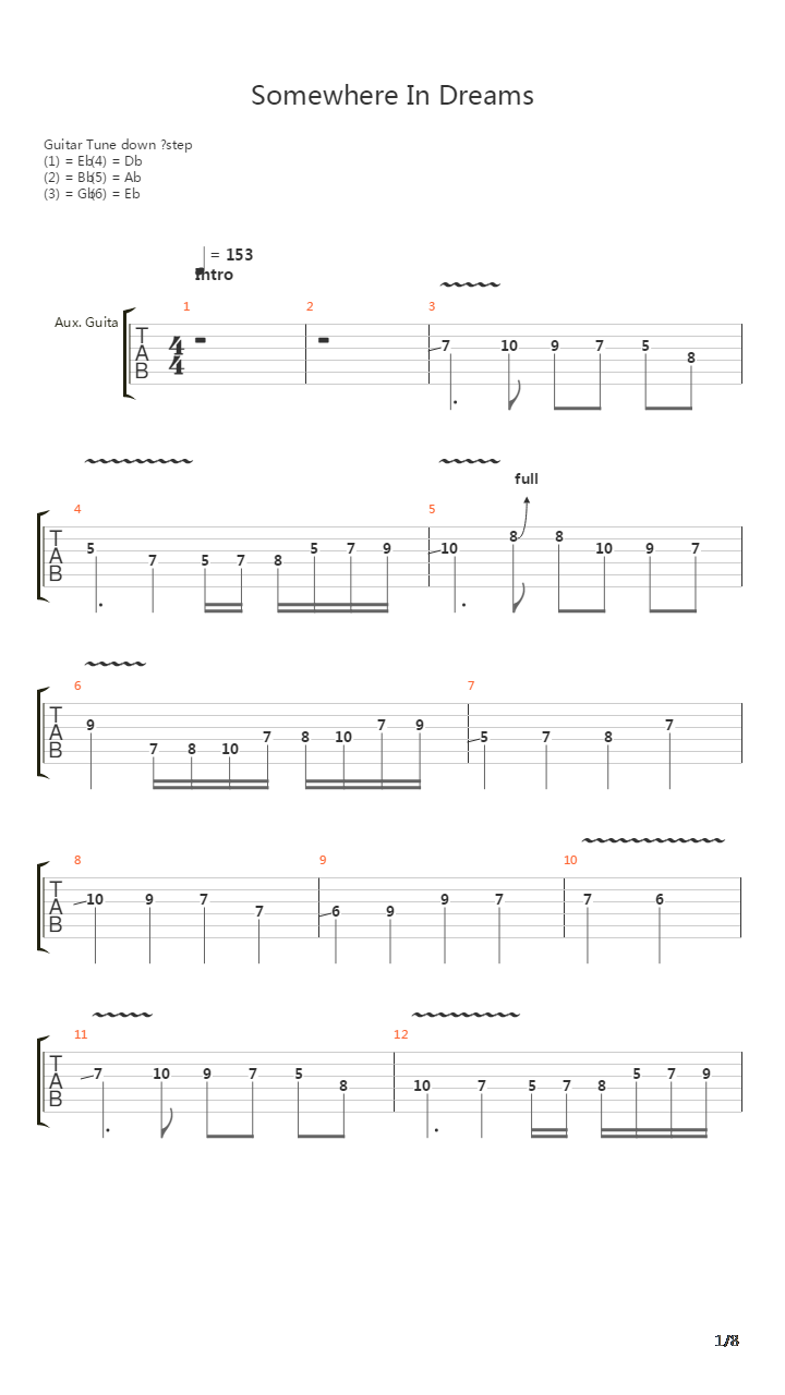 Somewhere In Dreams吉他谱